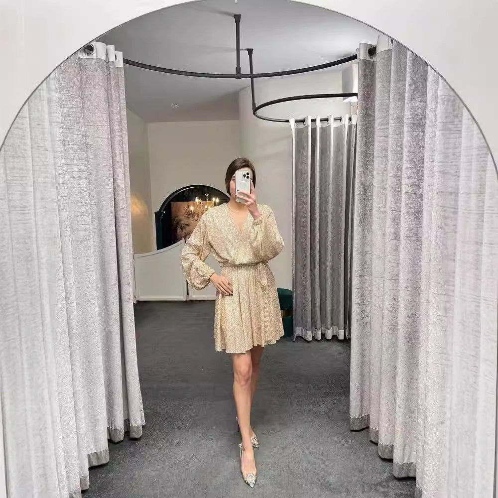 Women's Casual Versatile Solid Color V-Neck Sequin Dress