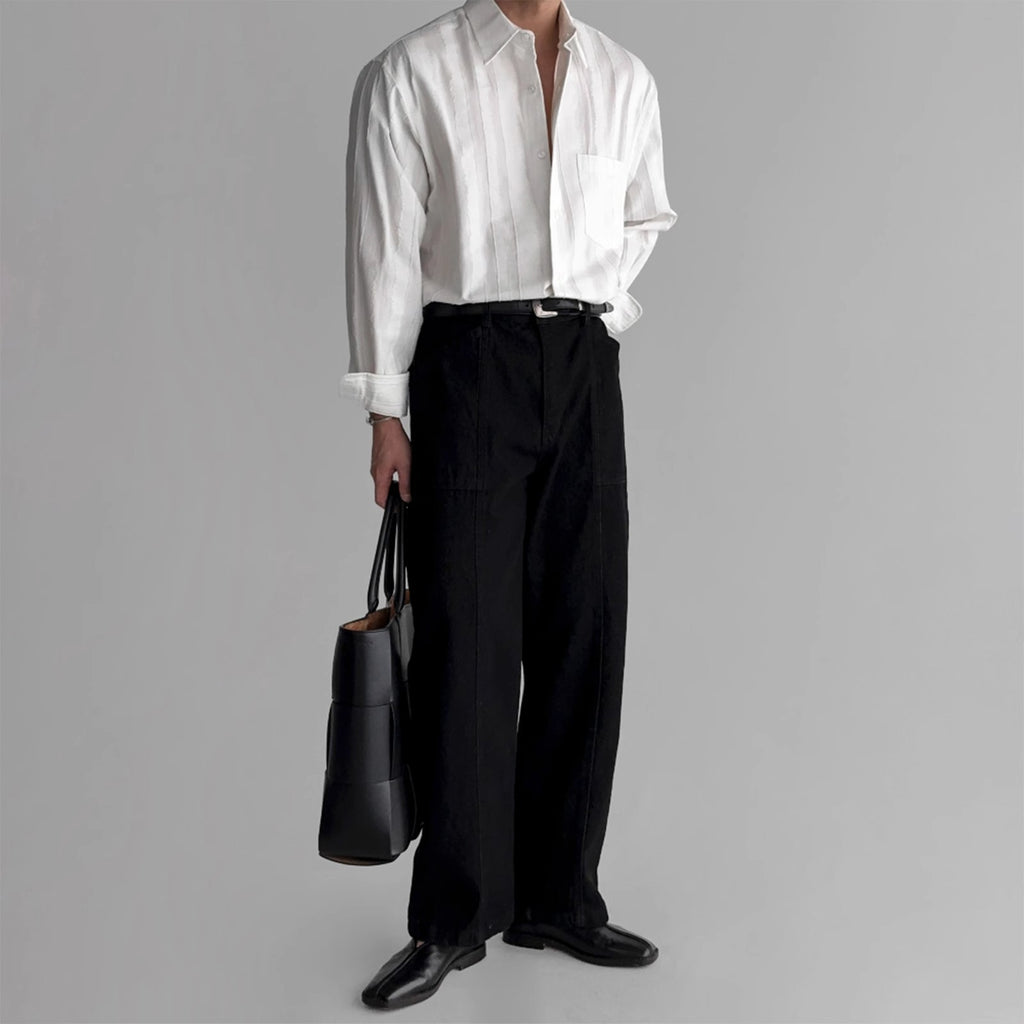 New High-end Textured Wide Solid Color Thin Pocket Long Sleeve Shirt