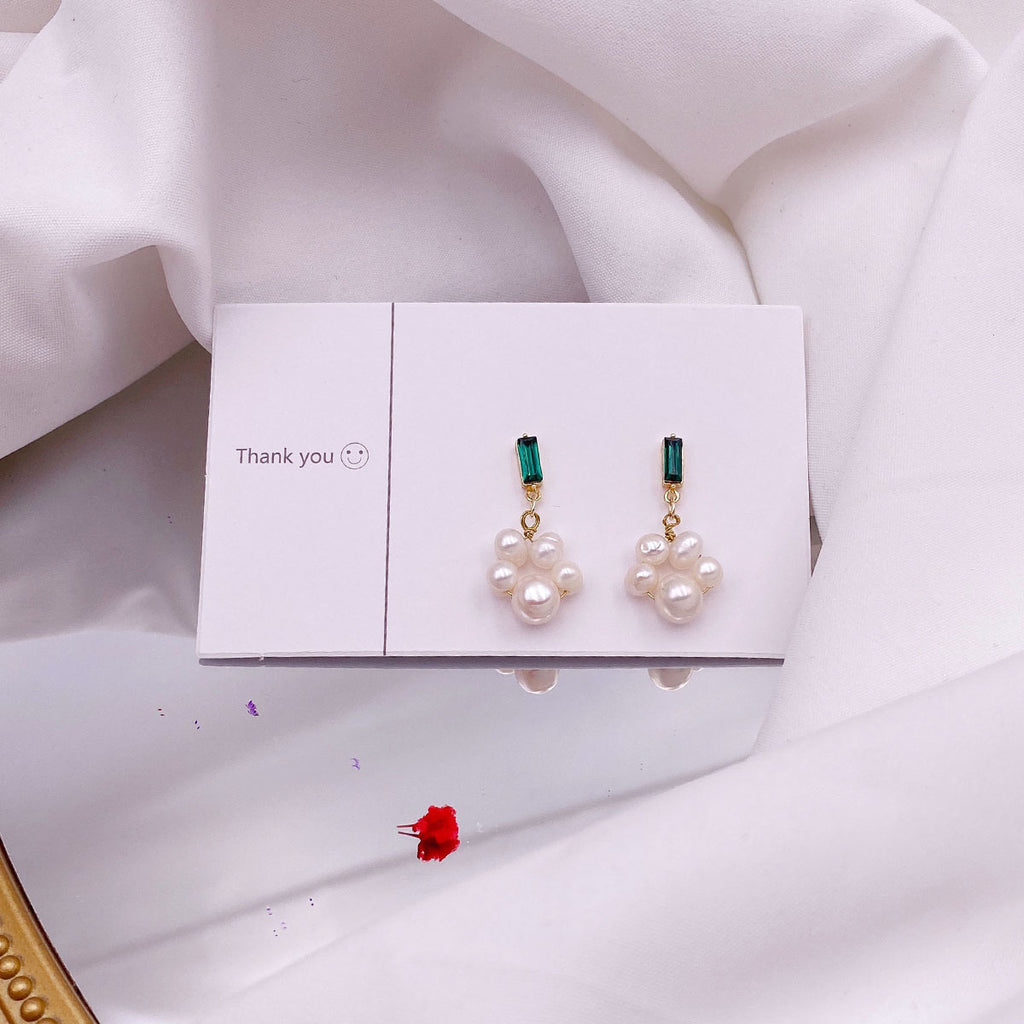 Freshwater Pearl Earrings For Women Unique Design With Green Zircon