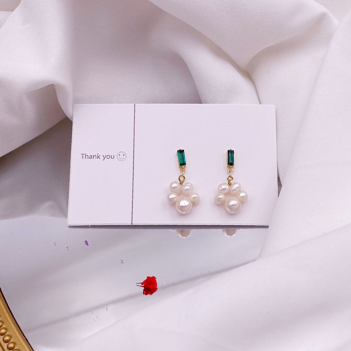 Freshwater Pearl Earrings For Women Unique Design With Green Zircon