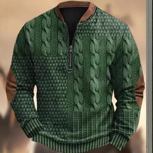 Felpa con cappuccio casual da uomo con stampa a quadri e mezza zip