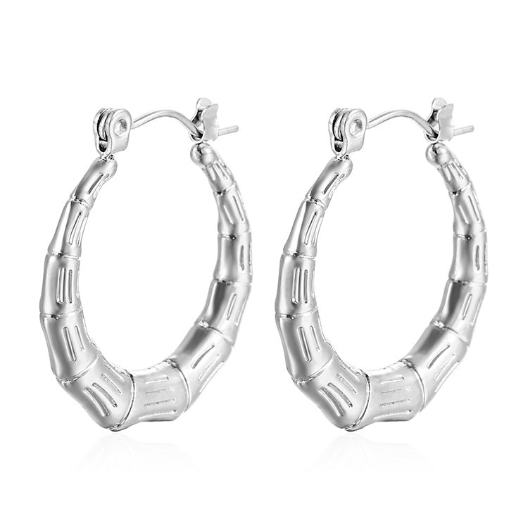 High-End Bamboo-Section Stainless Steel Earrings