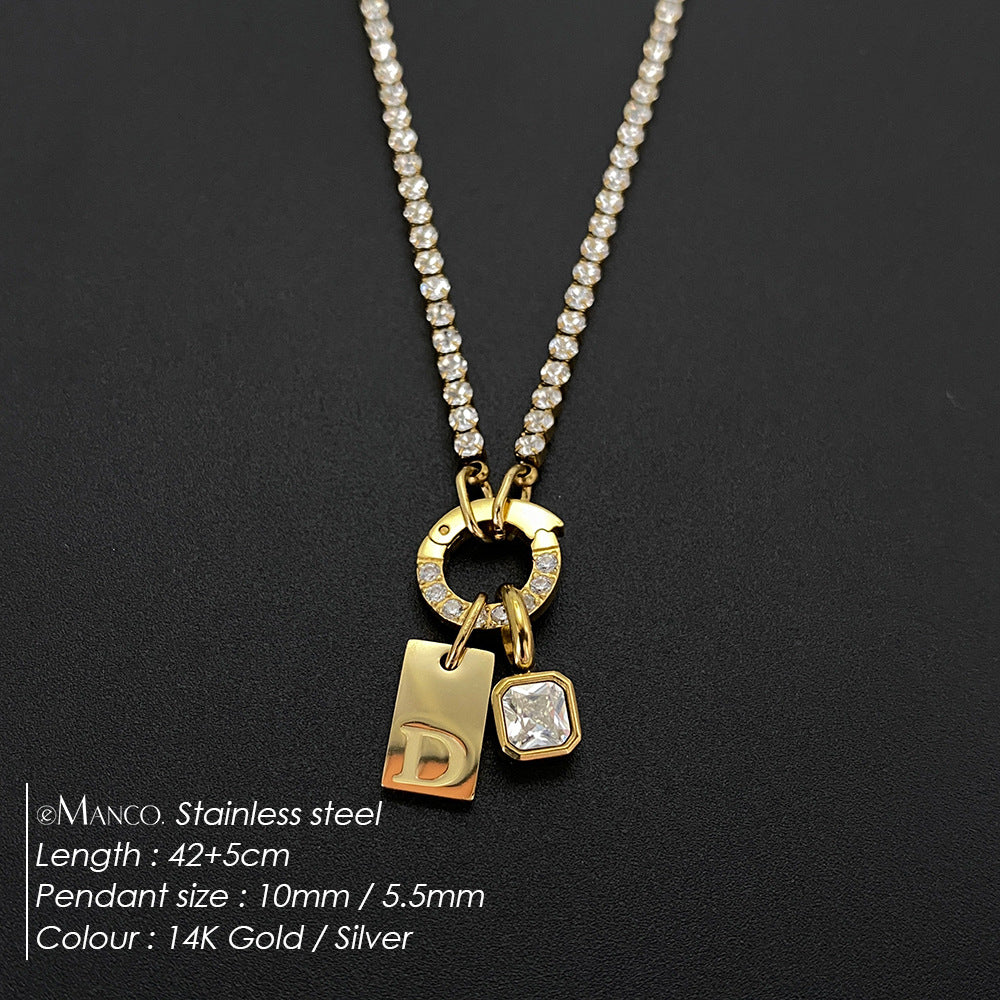 Titanium Steel Non-fading Letter Rhinestone Combination Necklace
