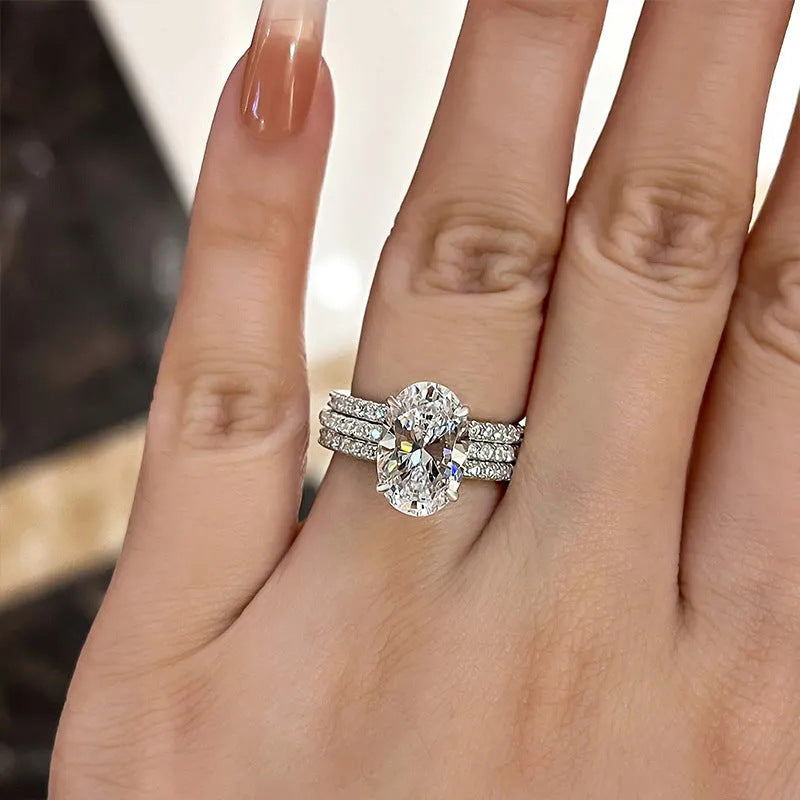 Full Diamond Big Bare Stone Closed Three Layer Full Diamond Classic Three Set Ring