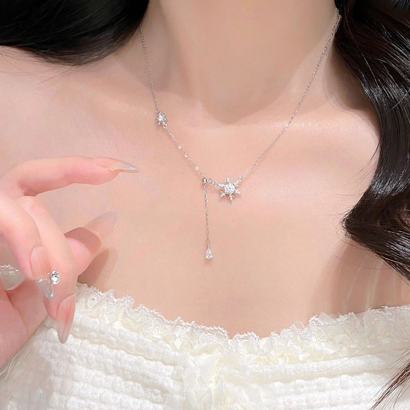 Zircon Snowflake Tassel Necklace For Women