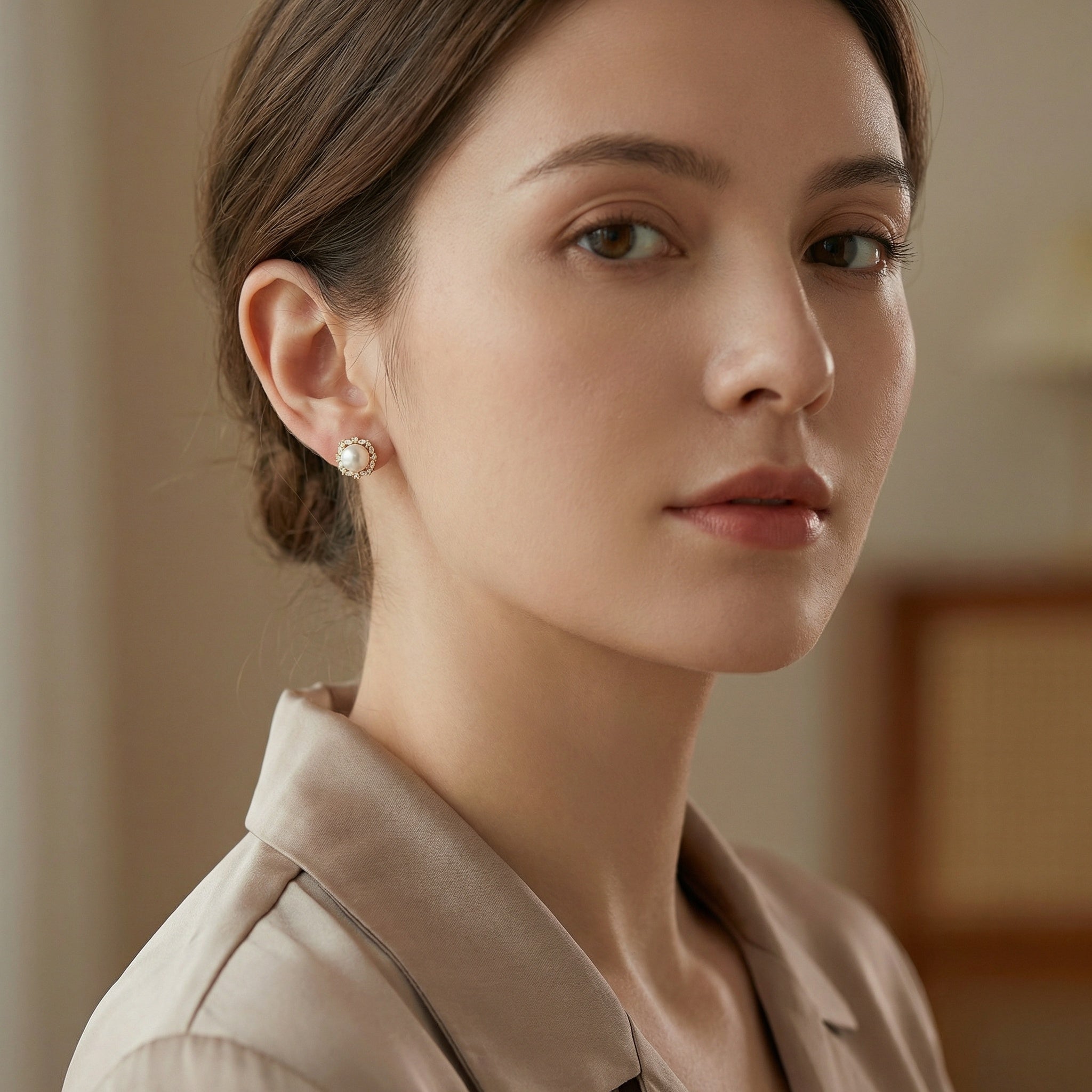 925 Sterling Silver Elegant White Pearl Stud Earrings with Marquise and Round Zirconia Square Halo Settings