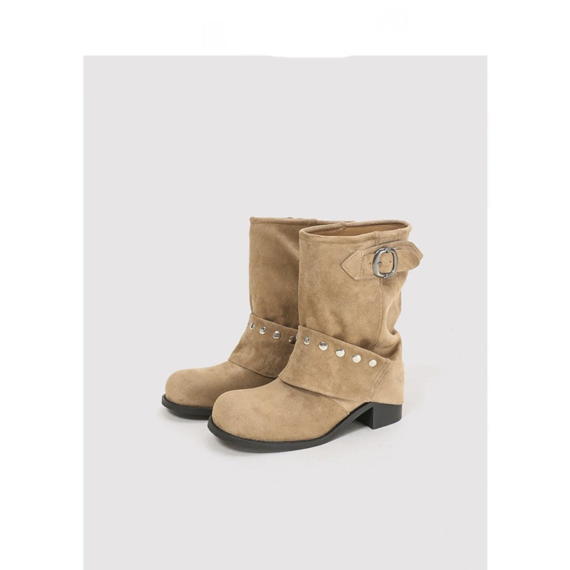 Women's Rivet Pleated Slouch Boots Martin