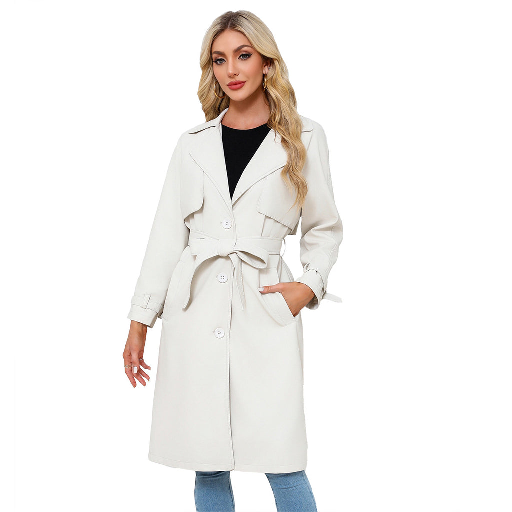 Women's Long, Loose-fit Classic Trench Coat With A Lapel And Belt