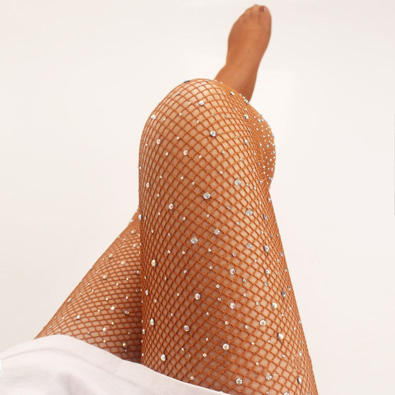 Women's Fishnet Tights With Hot-fixed Rhinestones And Colored Crystal Accents TRENDFLOW