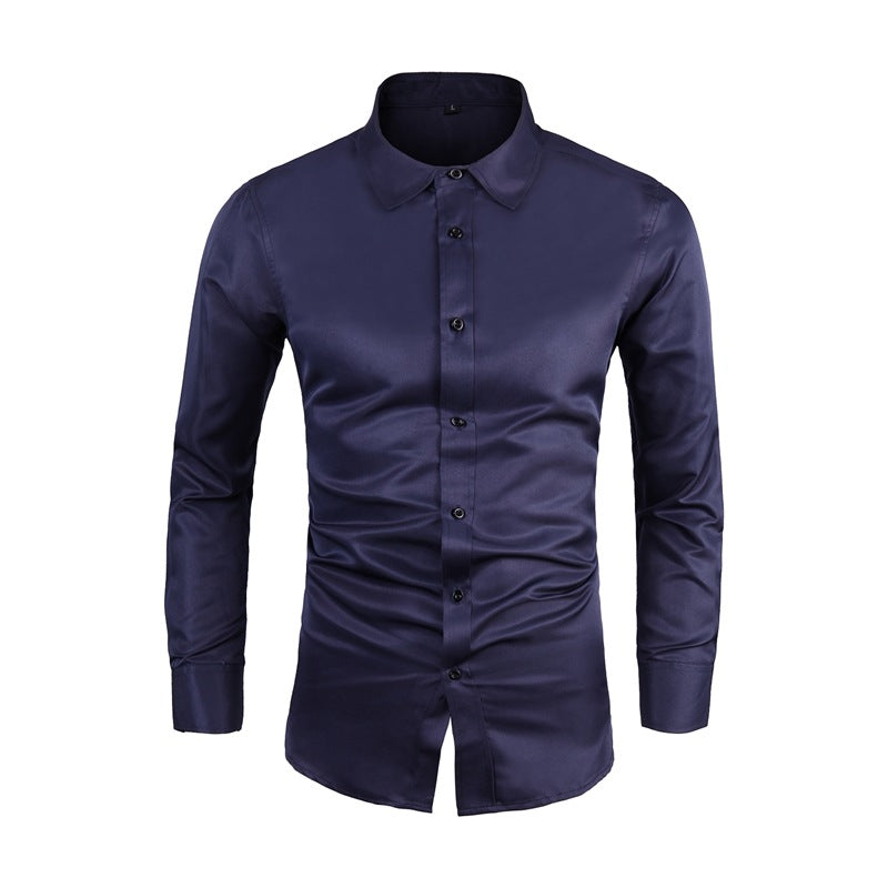 Long-sleeve Plus-size Lapel-collar Solid-color Business Shirt For Men TRENDFLOW