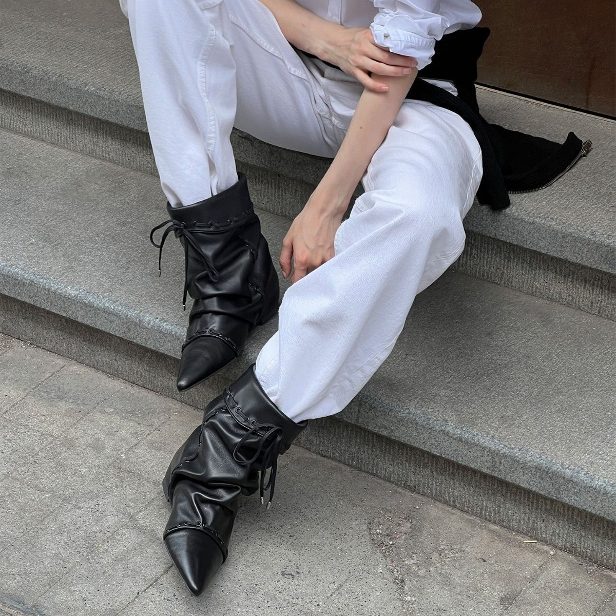 Women's Hidden-Heel Ankle Boots With Straps And Pointed Toes