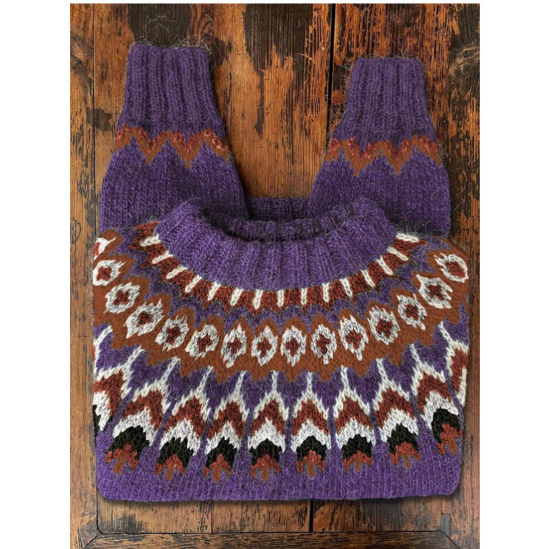 Women's Autumn Winter Casual Loose Slimming Print Sweater