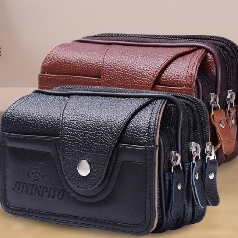 Business-style Horizontal Phone Bag With Belt Made Of PU Leather Waist Pouch
