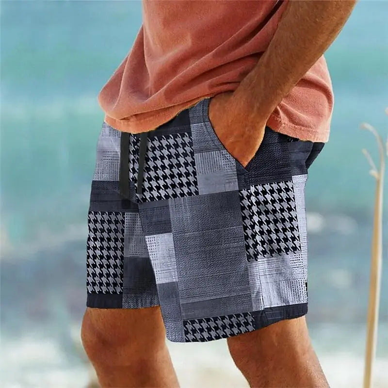 Men's Hawaiian 3D Plaid Print Beach Shorts