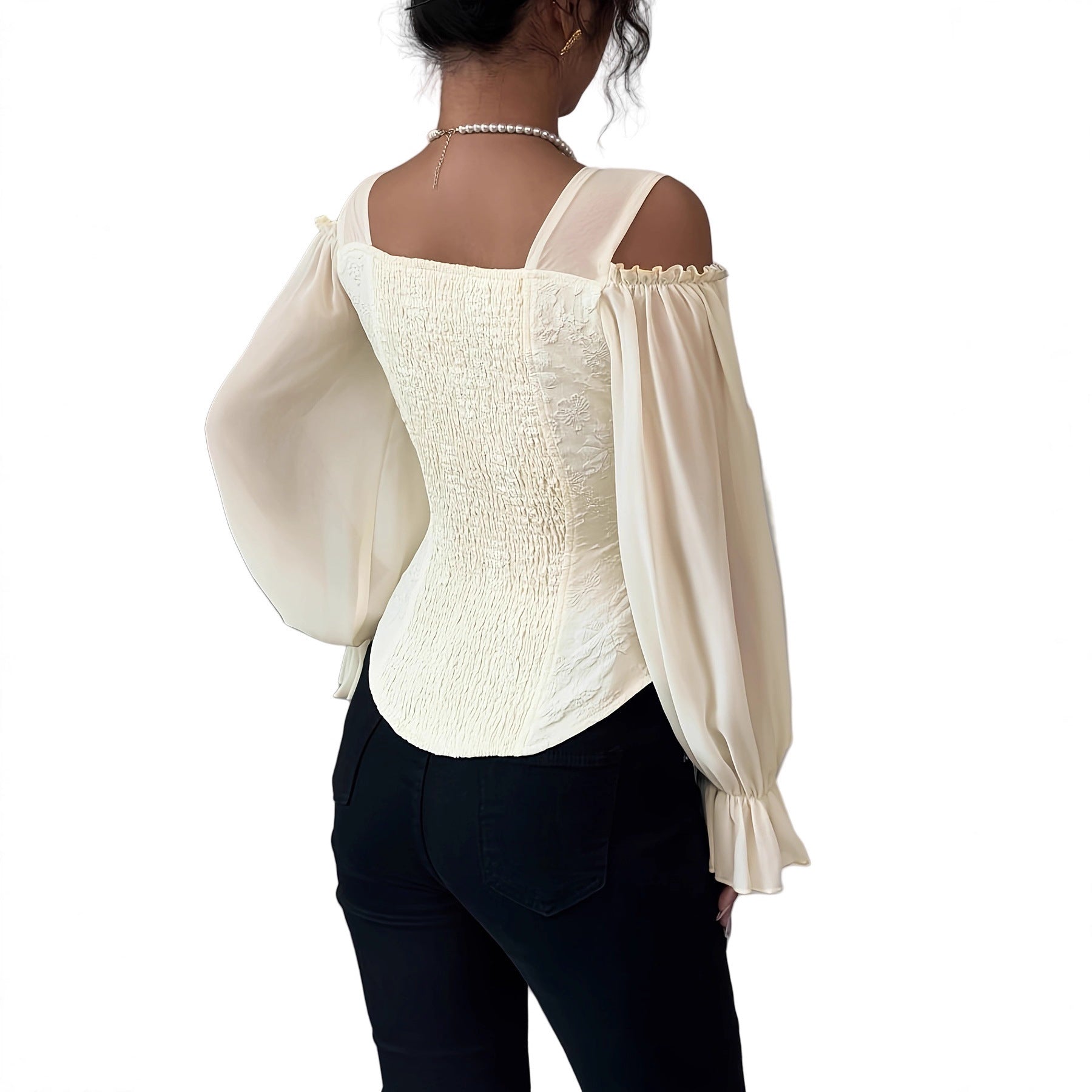 Elegant Off-Shoulder Floral Jacquard Blouse For Women