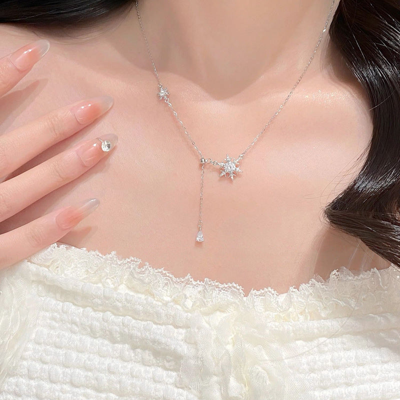 Zircon Snowflake Tassel Necklace For Women