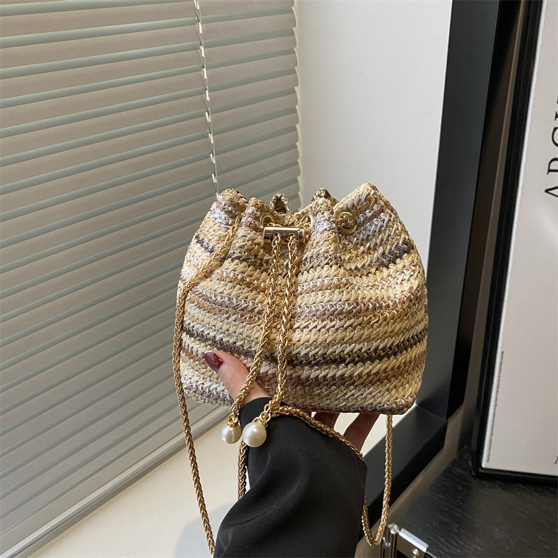 Beach Bag, Chain Bag, Women's Shoulder And Crossbody Bag, Diamond-embellished Bucket Bag