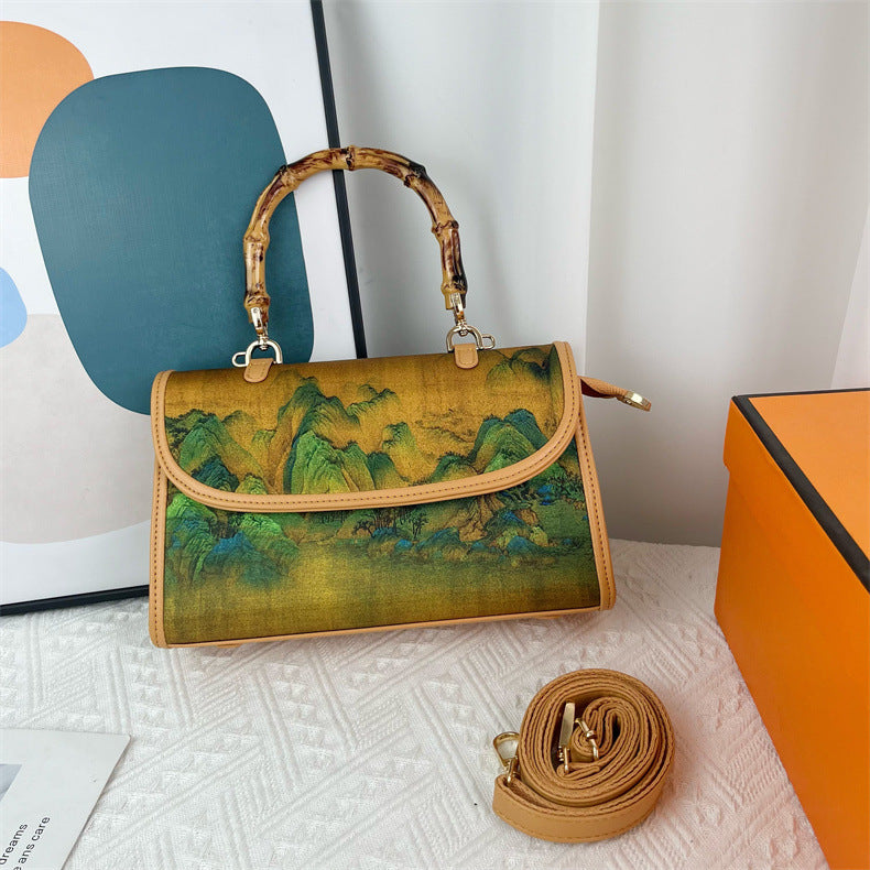 Vintage Chinese-style Handbag With Atmospheric Retro Patterns Made From Xiangyun Silk
