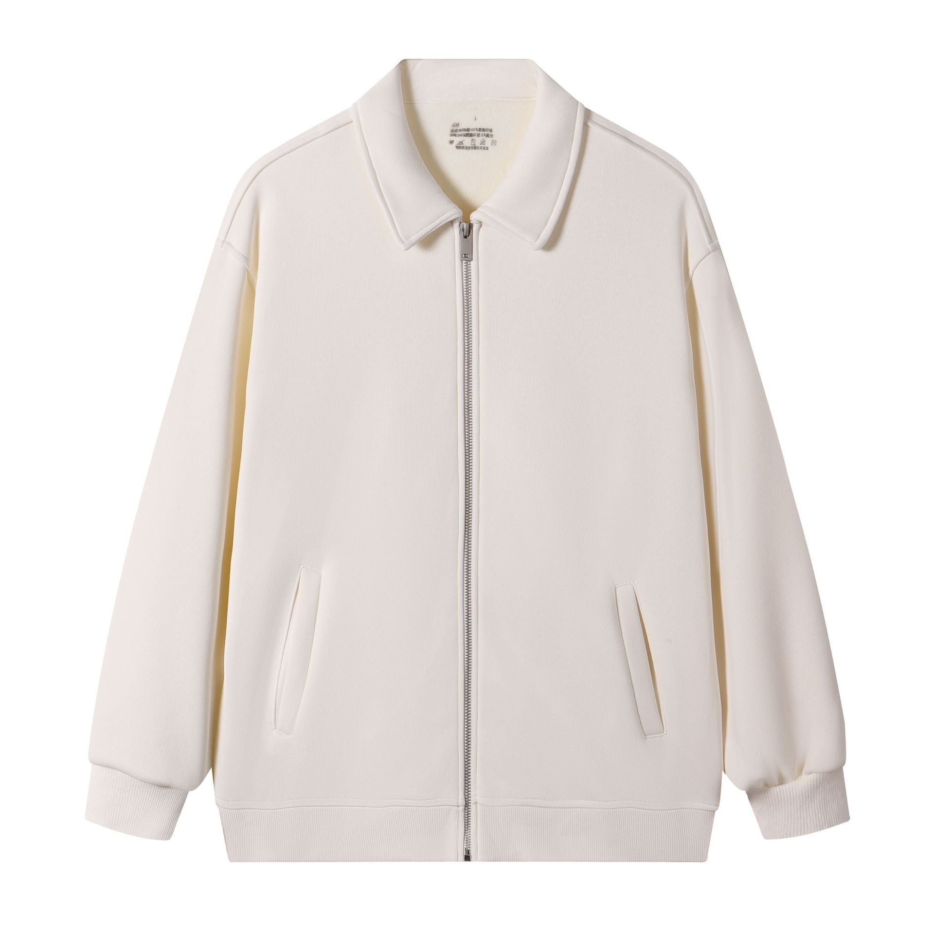 Japanese Retro Heavyweight 420g Silver Fox Fleece Solid Color Lapel Zip-up Jacket