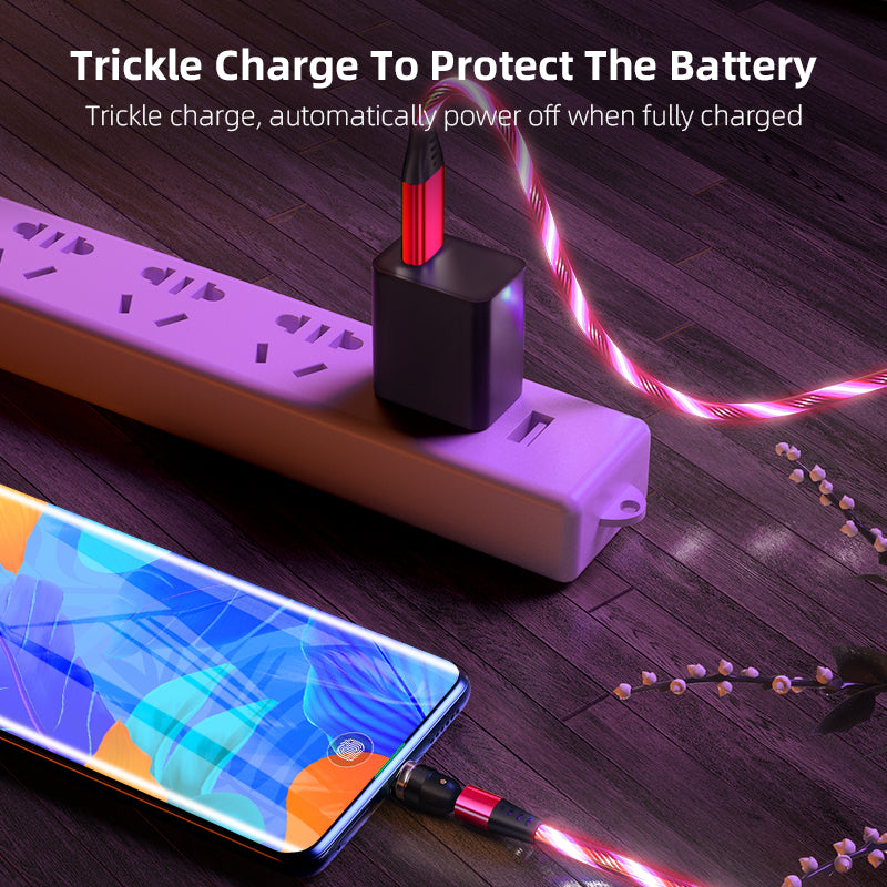 540 Rotate Luminous Magnetic Cable 3A Fast Charging Mobile Phone Charge Cable For LED Micro USB Type C For I Phone Cable TRENDFLOW