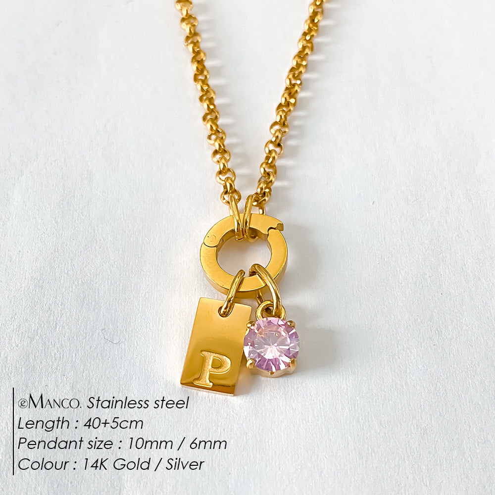 Titanium Steel Non-fading DIY American-style Sparkling Diamond Exquisite Letter Necklace