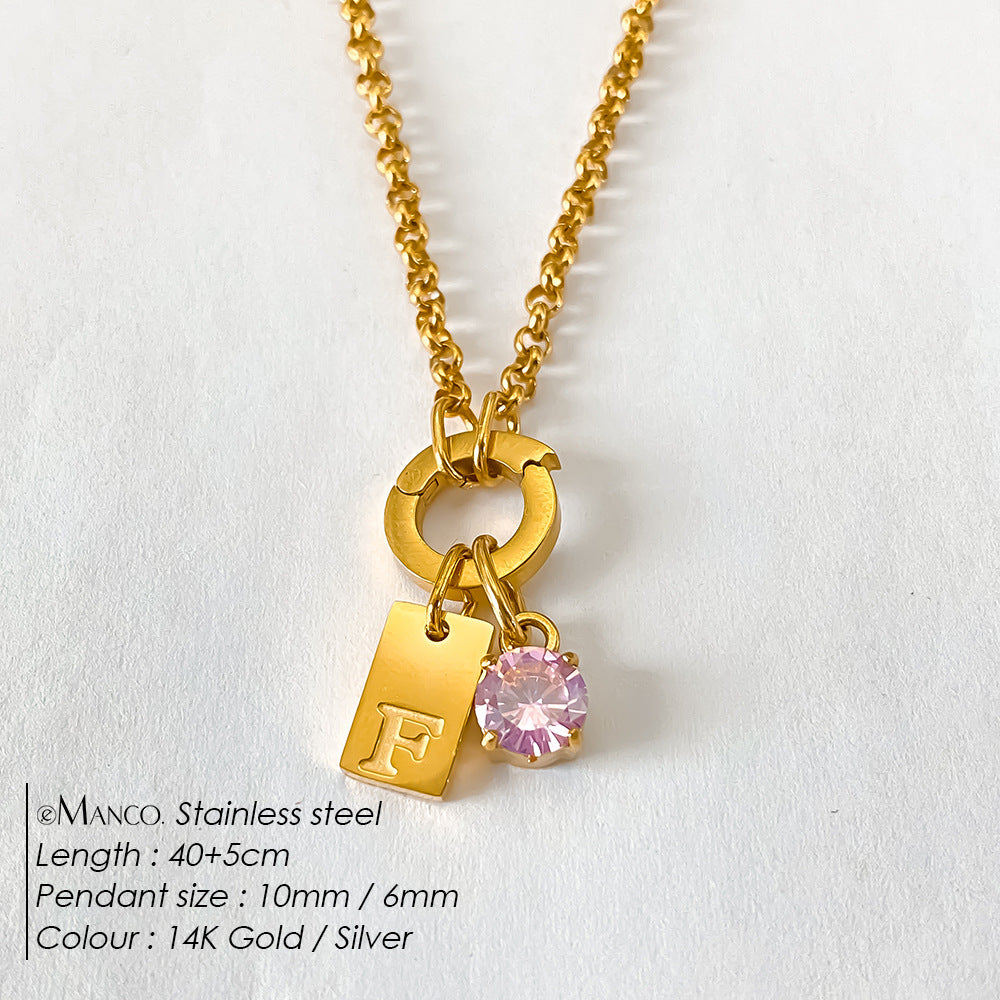 Titanium Steel Non-fading DIY American-style Sparkling Diamond Exquisite Letter Necklace