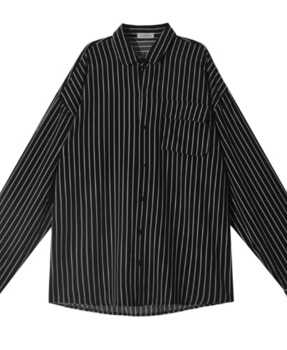 Black And White Striped Loose Long-sleeved Thin Shirt