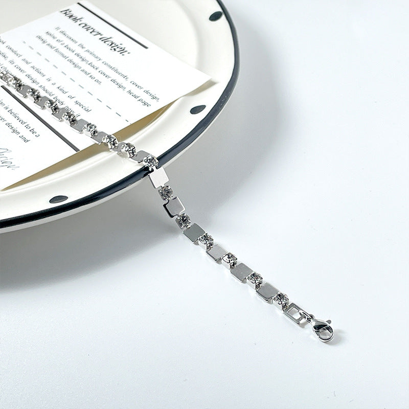 Square-Shape Zircon Titanium Steel Bracelet