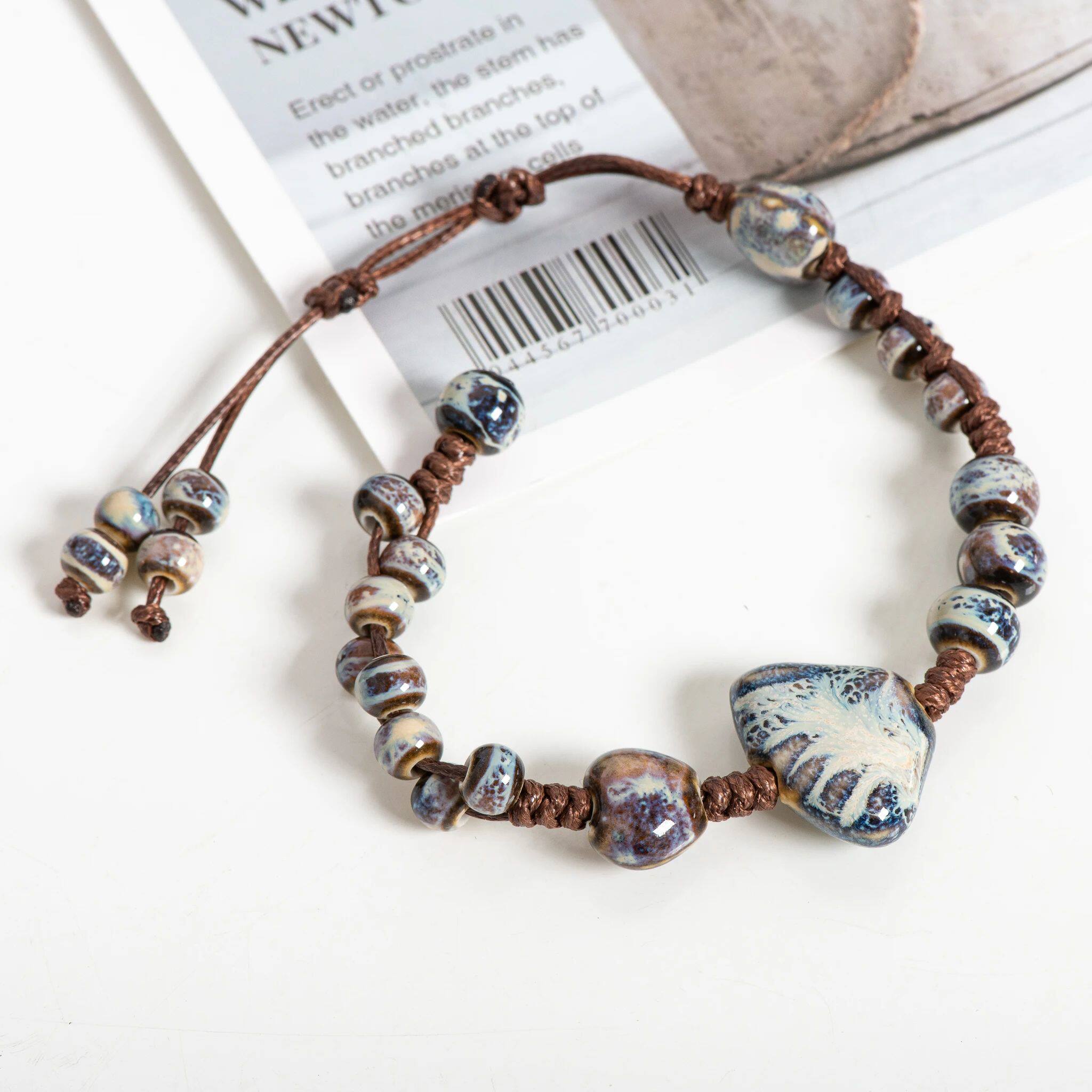 Handmade Blue Butterfly Shell Ceramic Bracelet Adjustable Wa