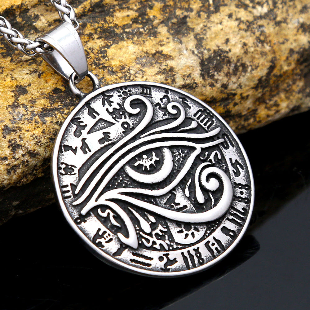 Men's Trendy Stainless Steel Round Plate Pendant Necklace