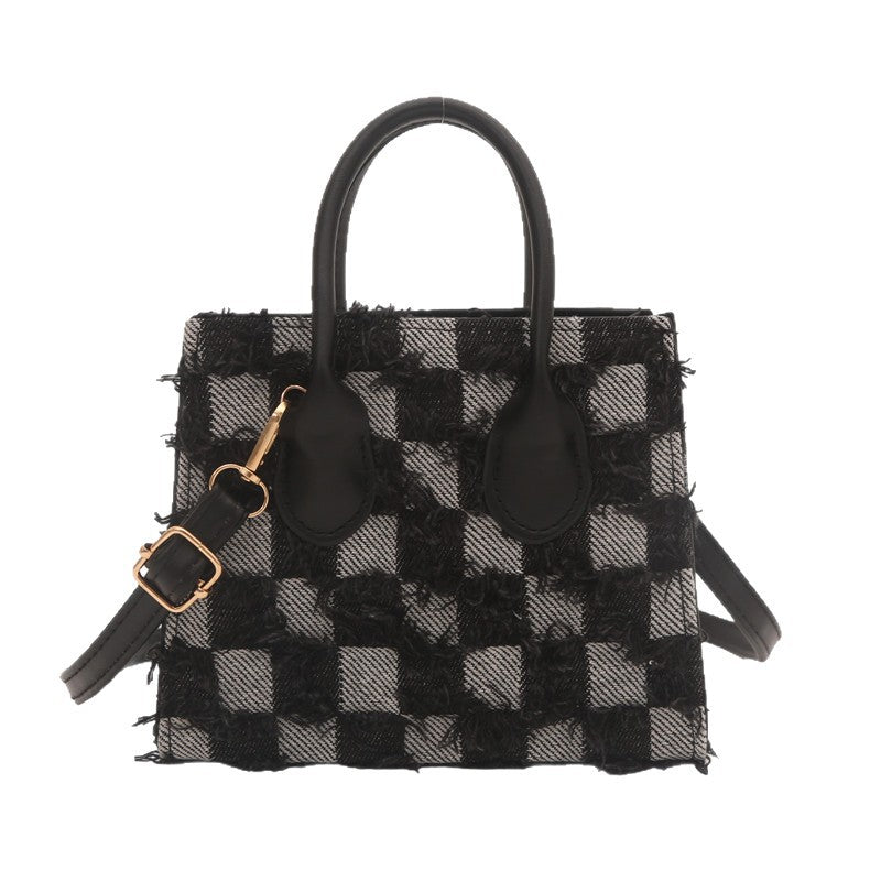 Fashionable And Minimalist Women's Single-shoulder Denim Plaid Crossbody Bag