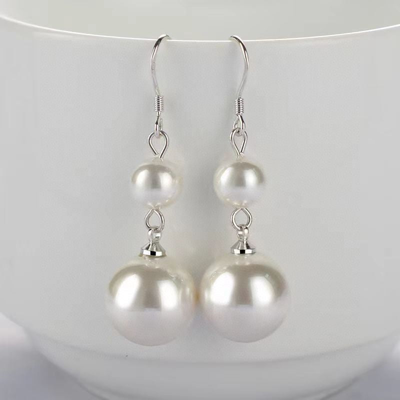 White Pearl Silver Round Earrings