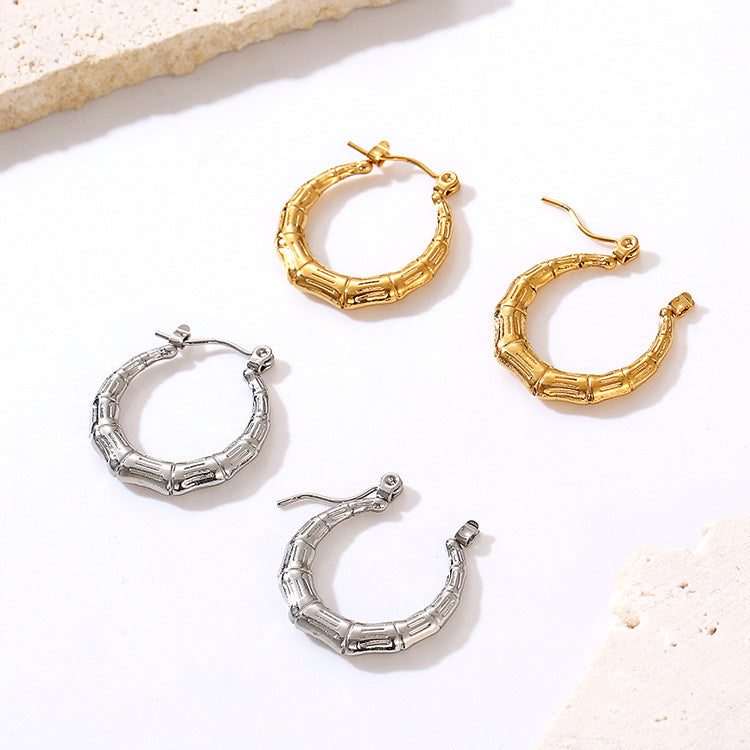 High-End Bamboo-Section Stainless Steel Earrings