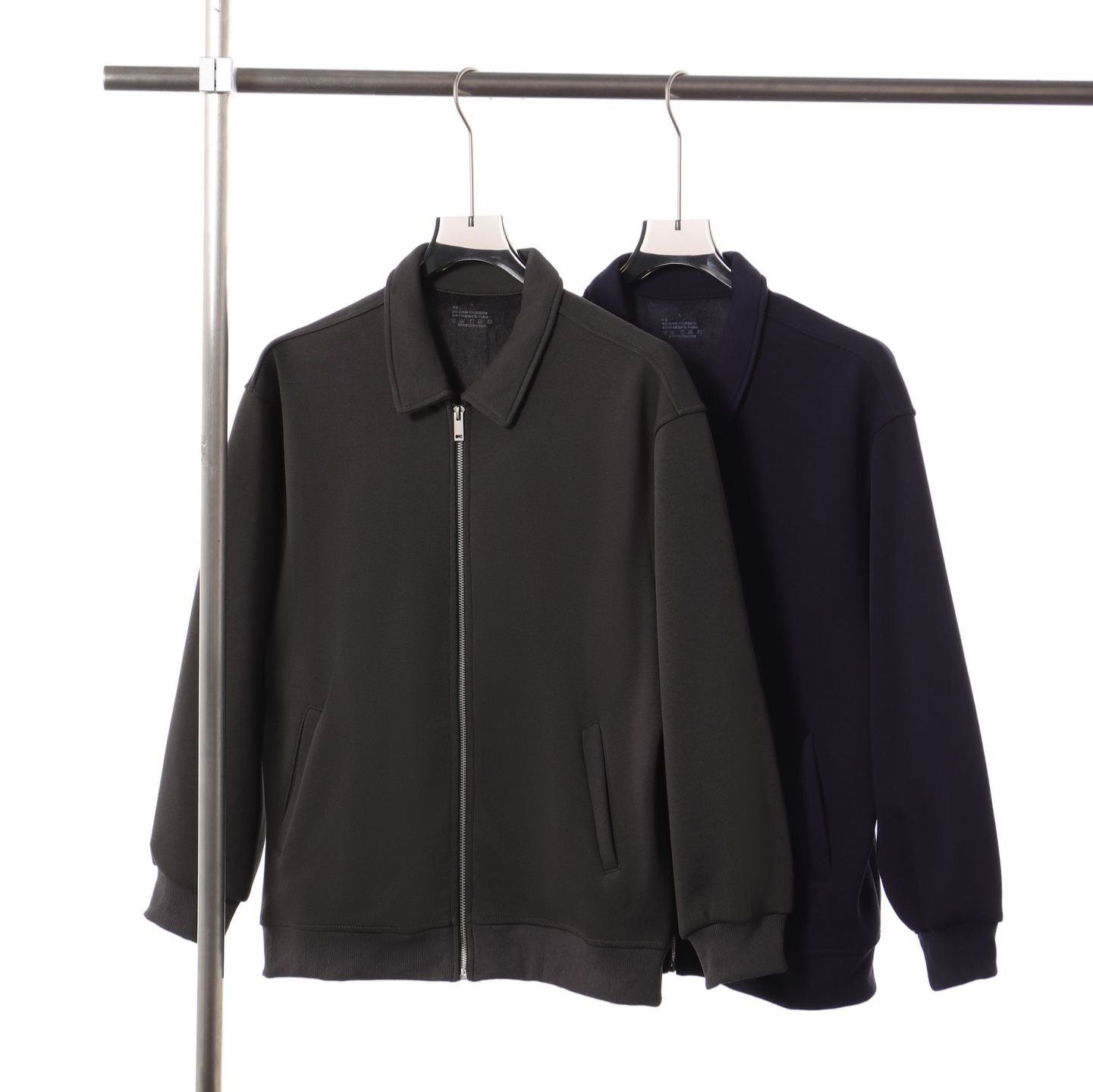 Japanese Retro Heavyweight 420g Silver Fox Fleece Solid Color Lapel Zip-up Jacket