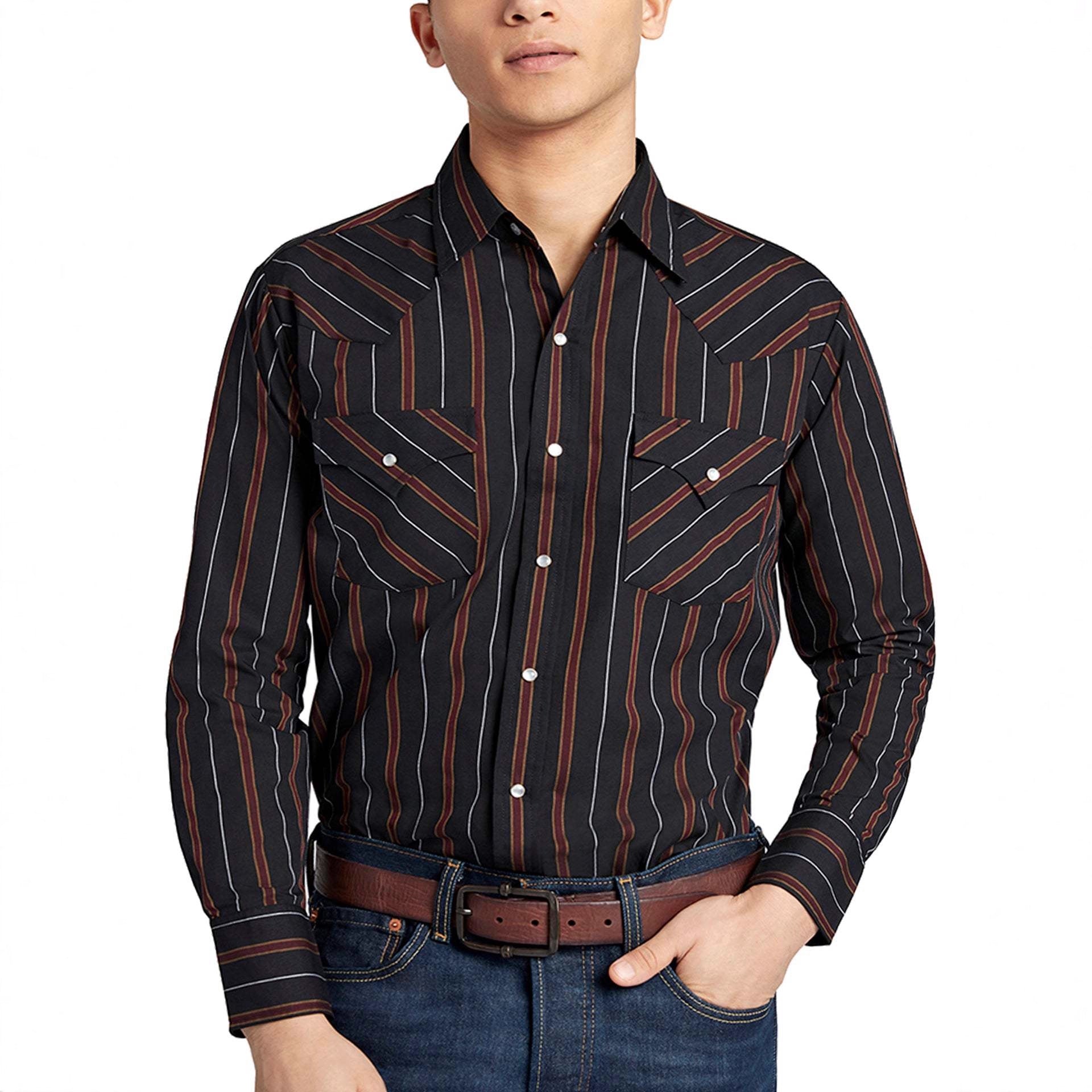 Fashionable Long-sleeve Western-style Striped Shirt For Men