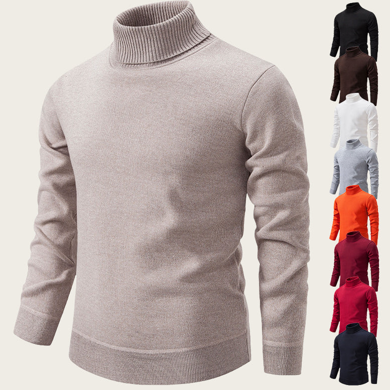 Men's Fleece-lined Thick High-neck Slim-fit Knitted Sweater