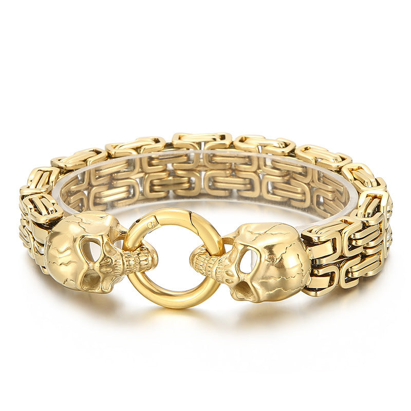 Chain-Patterned Skull Titanium Steel Mens Bracelet