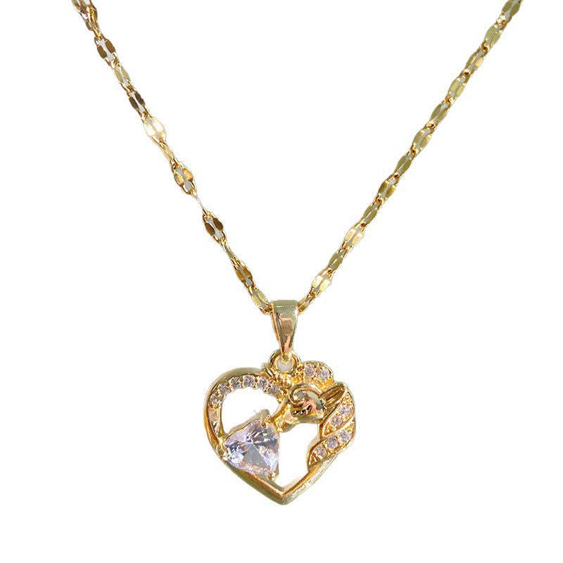 Womens Zircon-Inlaid Full-Diamond Collarbone Necklace A Light-Luxury Style Necklace