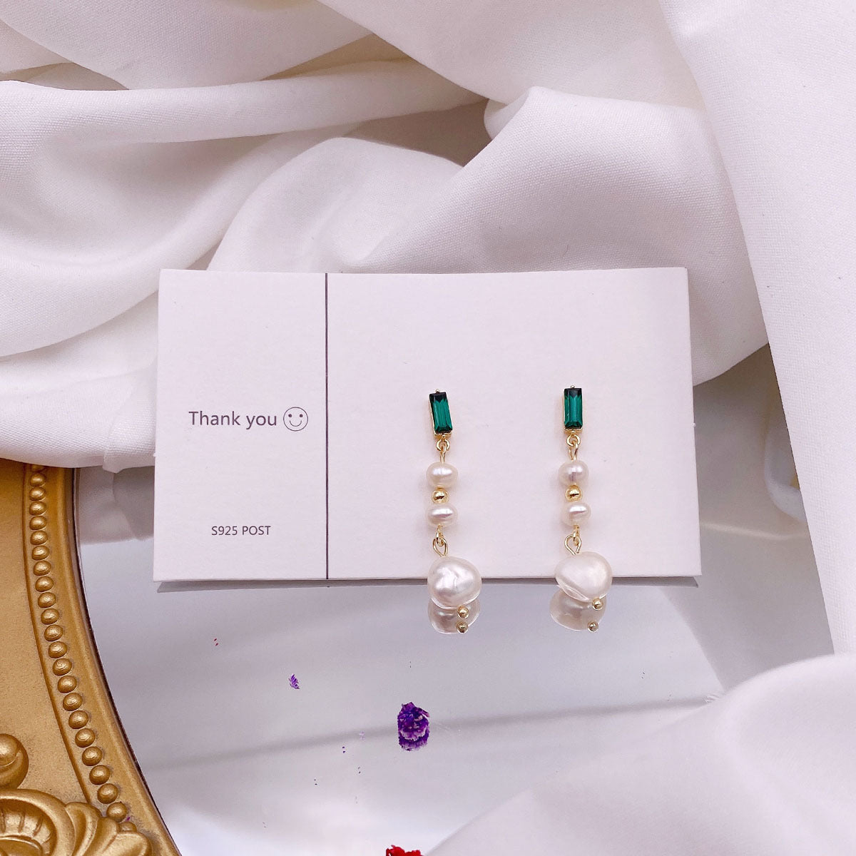 Freshwater Pearl Earrings For Women Unique Design With Green Zircon