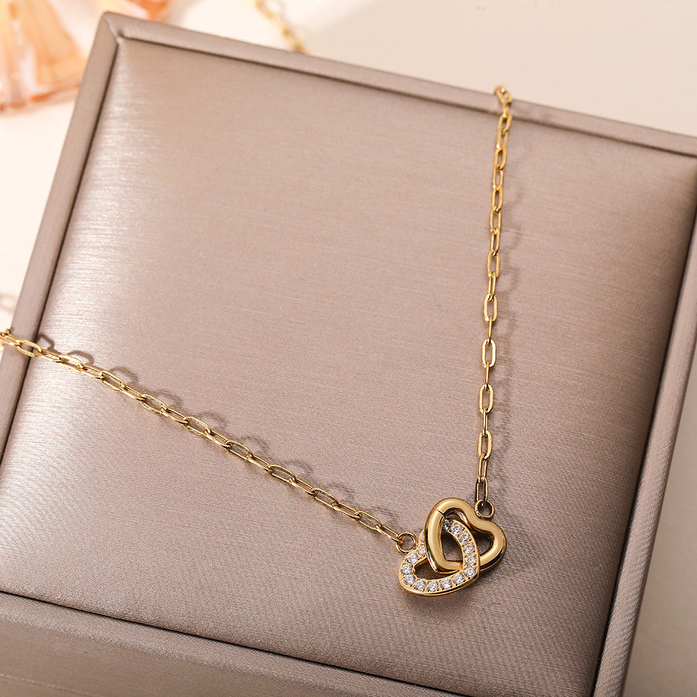 Fashionable, Light-luxury, Exquisite Diamond-encrusted Heart Necklace