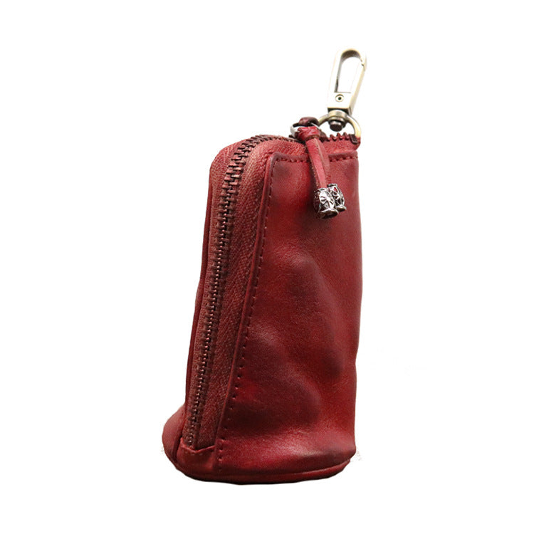 Men's Large-Capacity Waist-Hanging Distressed Cowhide Key Case