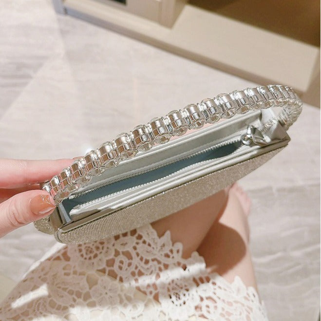 Round Handbag Socialite Rhinestone Evening Bag French Style Formal Gown Evening Bag