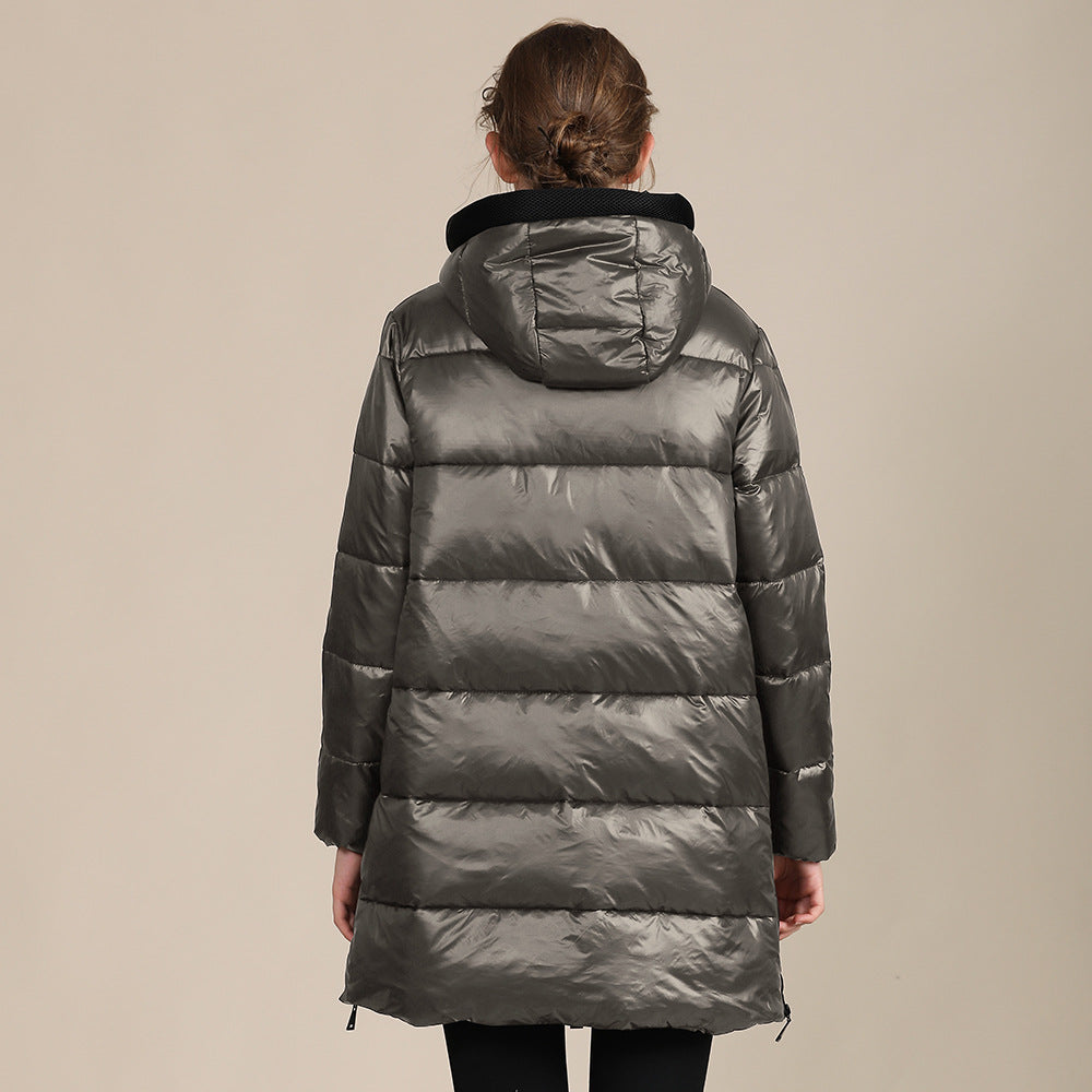 Women's Padded Nylon Bright Bread Hooded Winter Jacket