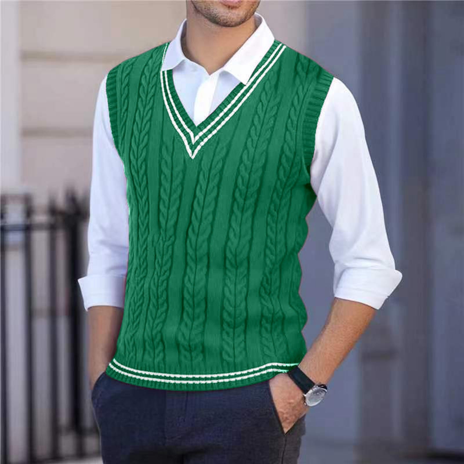Men's V-neck Cabled Knit Vest