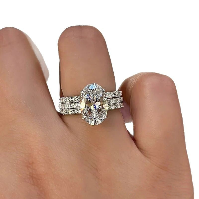 Full Diamond Big Bare Stone Closed Three Layer Full Diamond Classic Three Set Ring