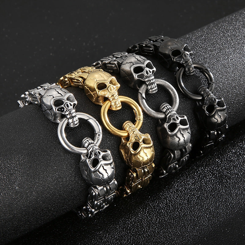 Chain-Patterned Skull Titanium Steel Mens Bracelet