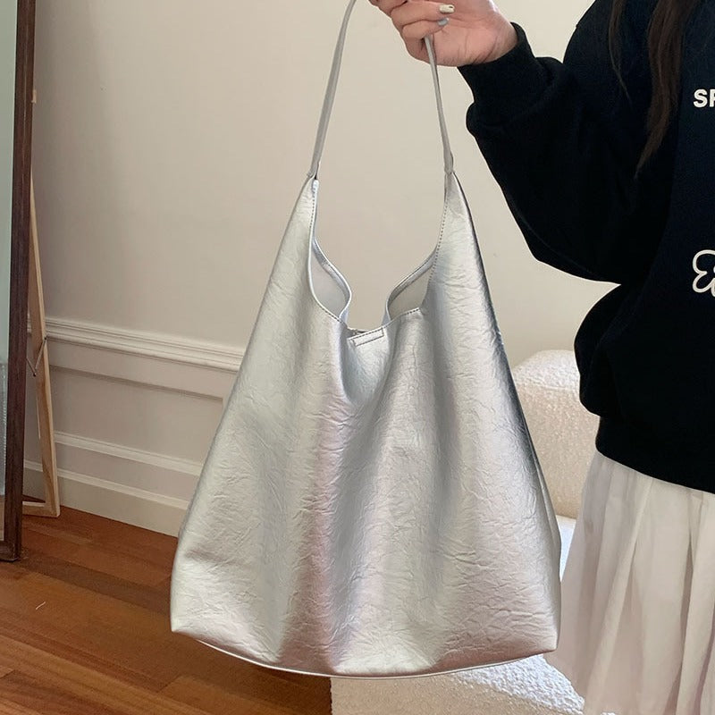 Niche Silver Underarm Bag Versatile And Large-capacity Perfect For Students