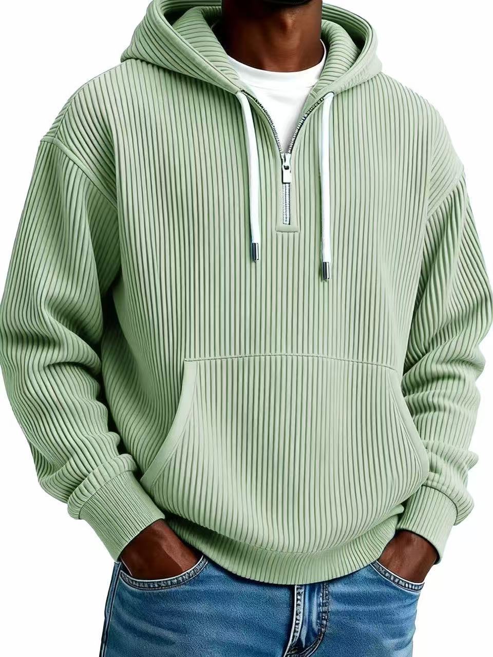 Men's Solid-Colored Corduroy Long-Sleeve Hoodie For Sports And Casual Wear