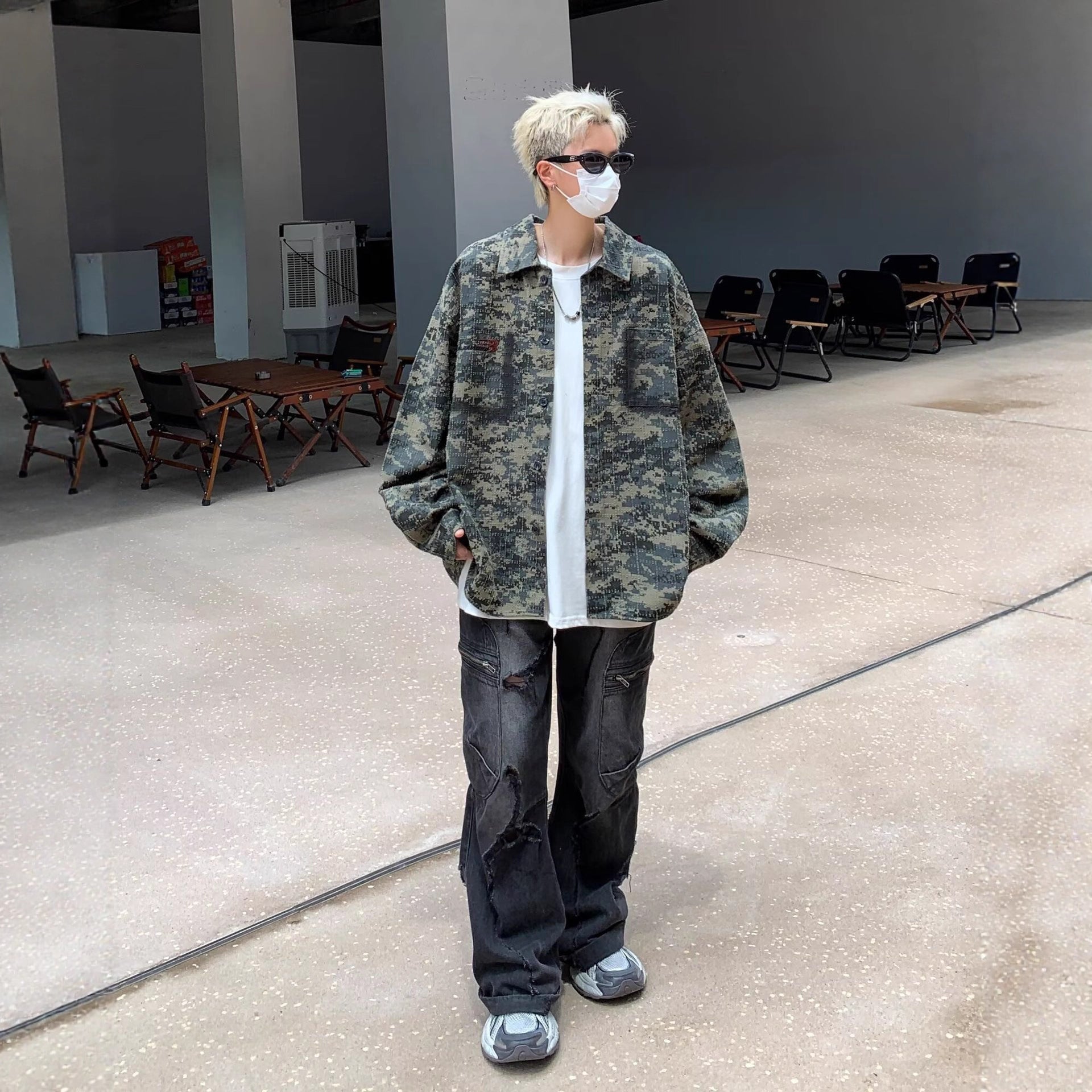 American-style Vintage Camouflage Shirt For Men Spring Season