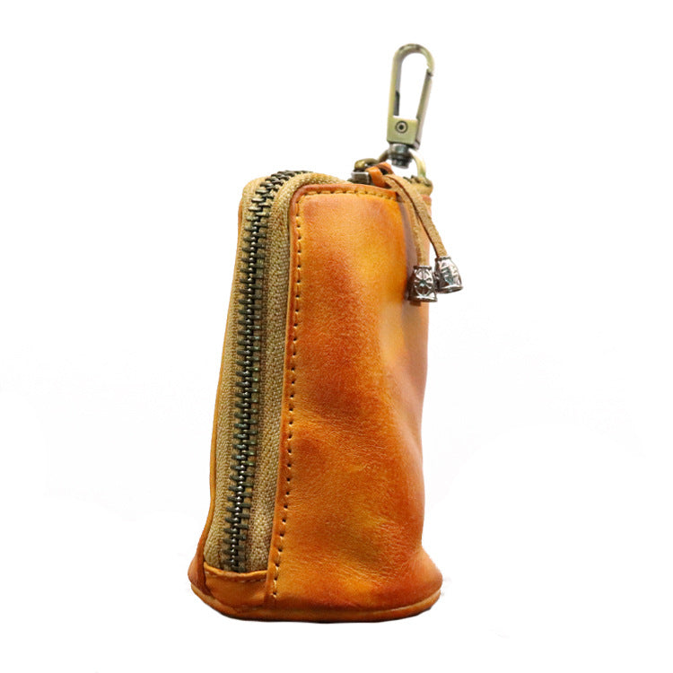 Men's Large-Capacity Waist-Hanging Distressed Cowhide Key Case